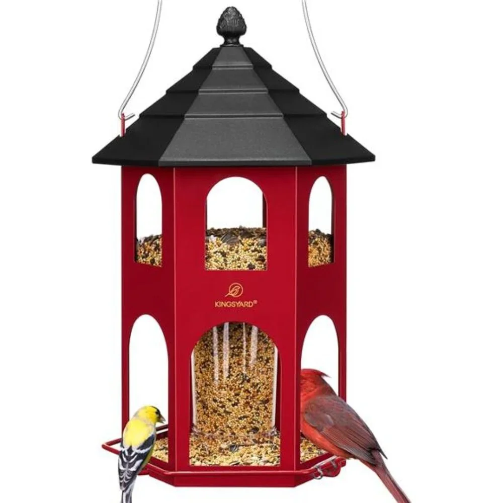 Metal Bird Feeder for Outdoor Hanging, Wild Bird Feeders with Circular Perch